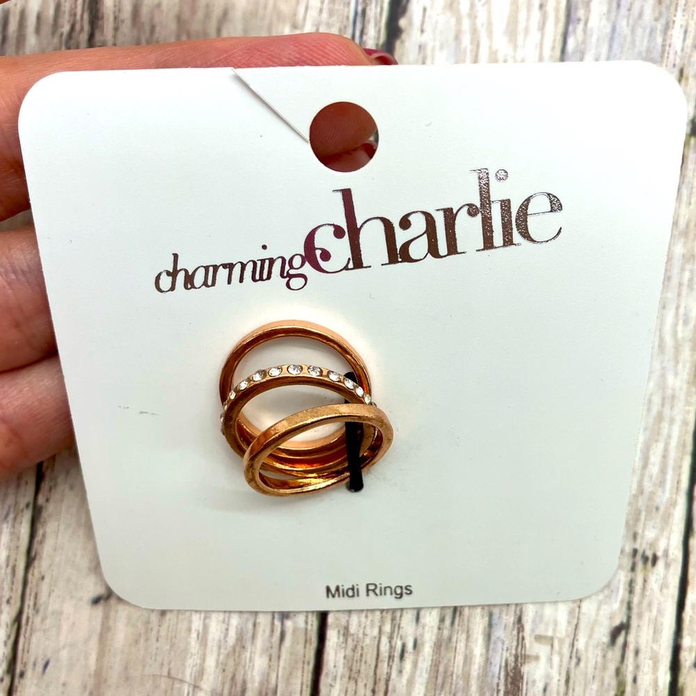NWT Charming Charlie rose gold midi rings stack